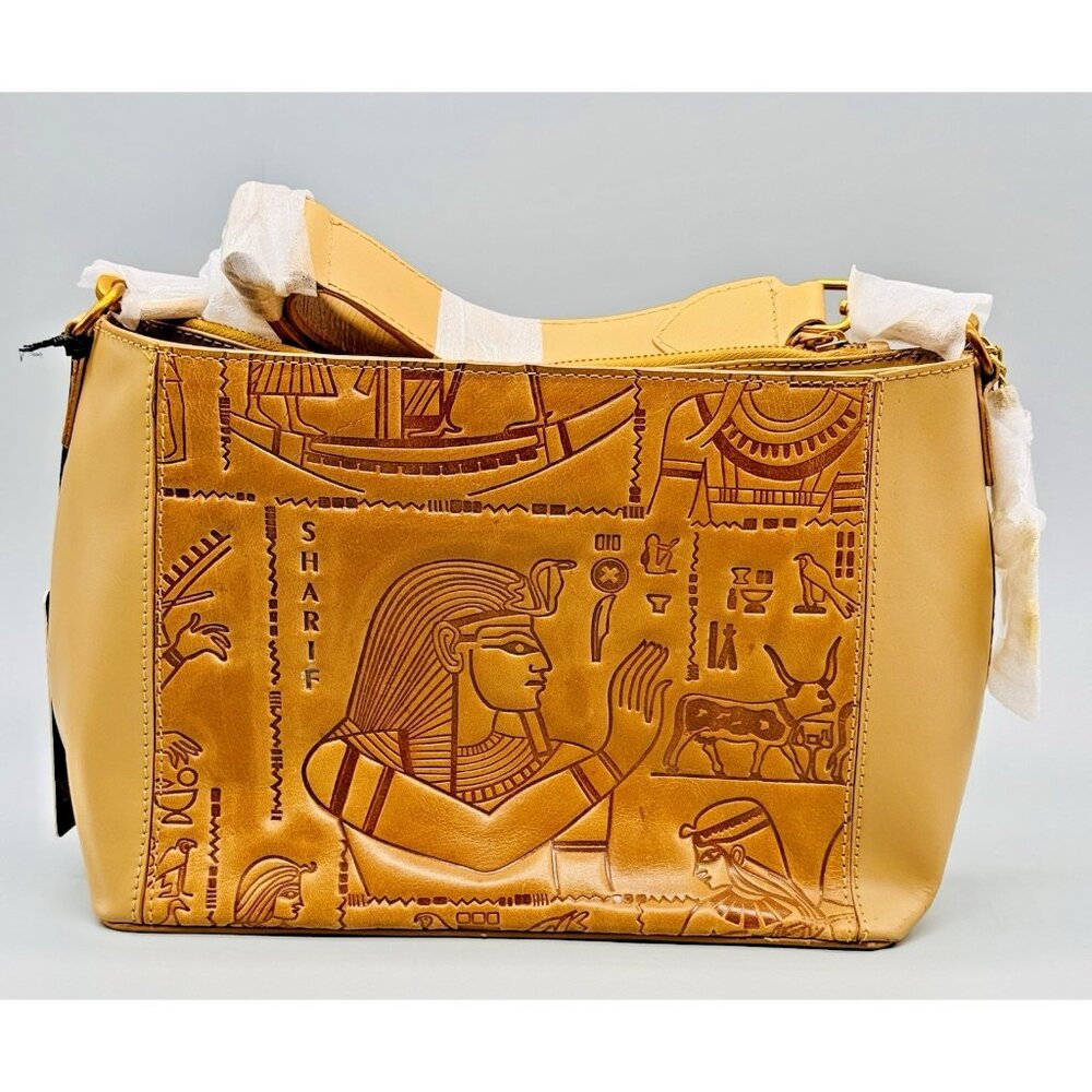 Sharif Hieroglyphic Embossed Leather Purse Satchel Removable Horus Keychain - Picture 1 of 13